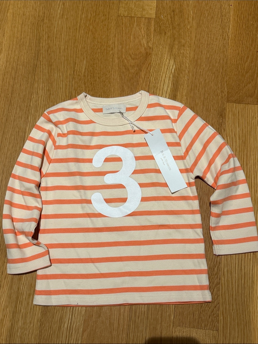 Bob & Blossom Striped 3 Long-Sleeve shirt - Peach & Cream birthday 3 years old